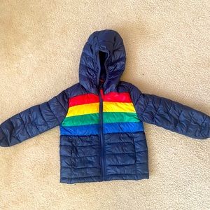 Primary Puffer Coat - Navy with Rainbow